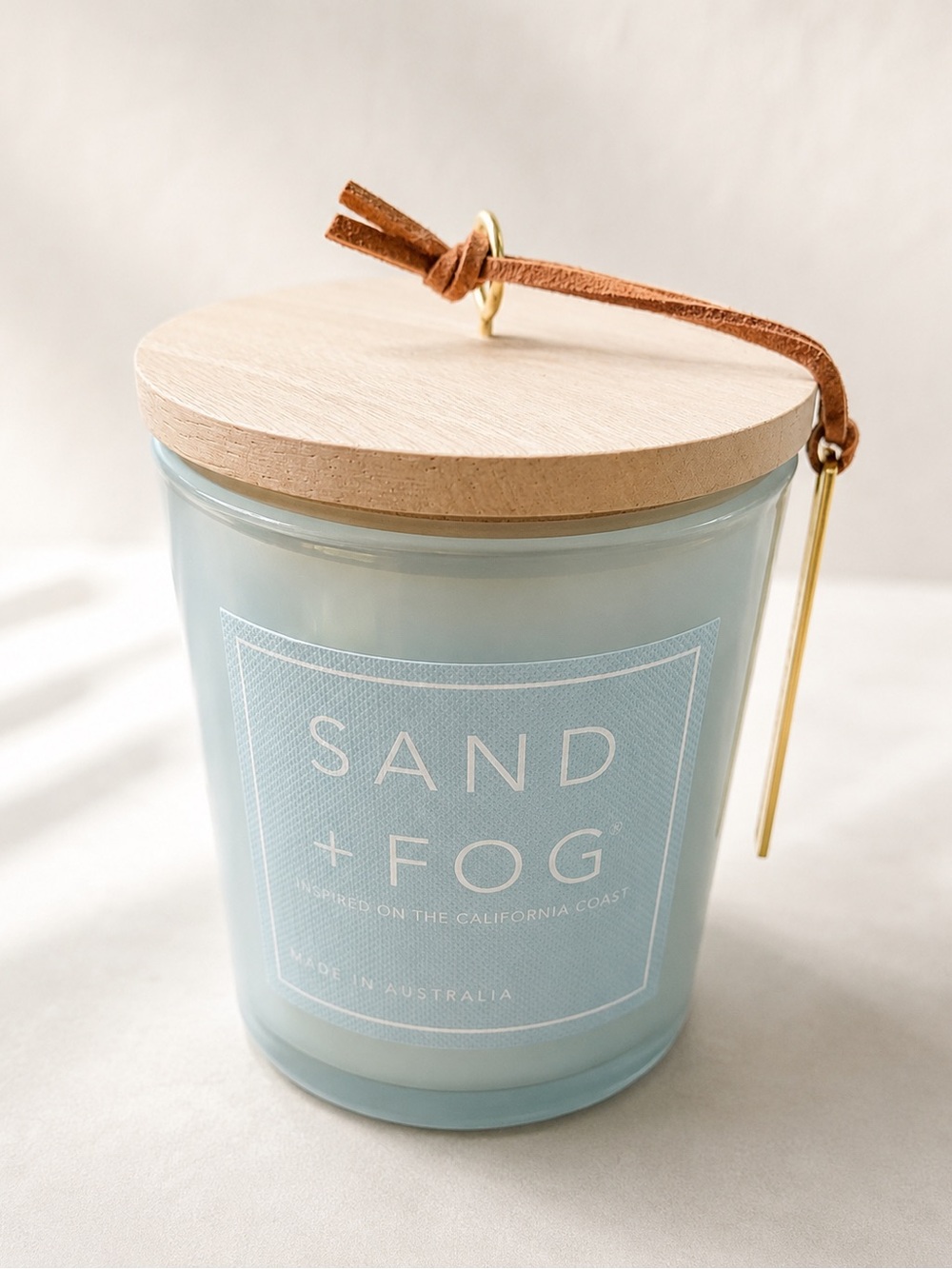 Sand + Fog Coastal Blue Scented Candle with Wooden Lid